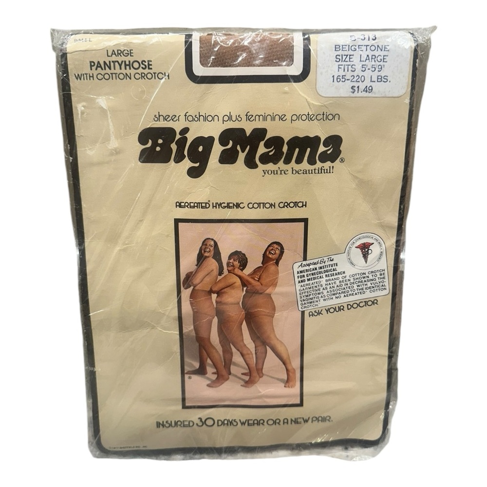 Big Mama Vintage 1977 Pantyhose 9044-L  Beigetone Large NIP 165-220lbs